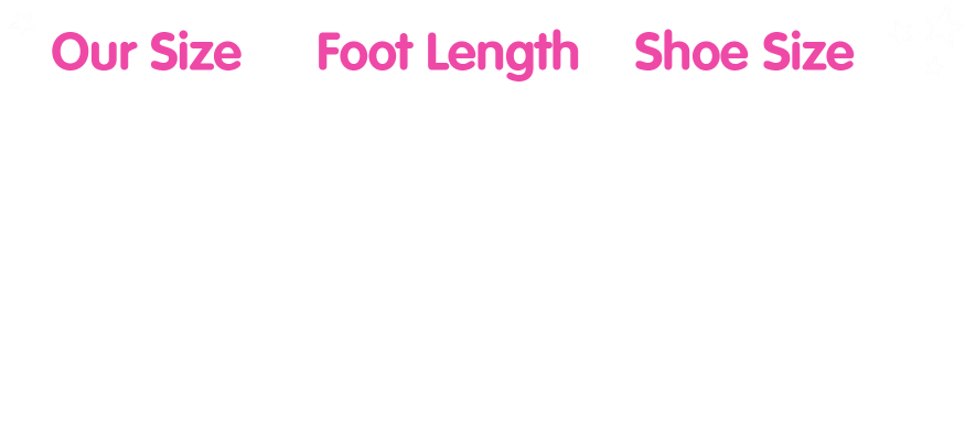 Size guide for Dotty Fish cotton baby booties.