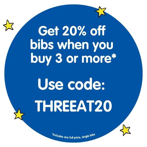 Get 20% bibs when you buy 3 or more. Use code THREEAT20.