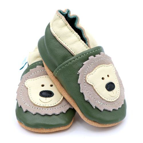 Bear Necessities Green Soft Leather Baby Shoes. First Shoes