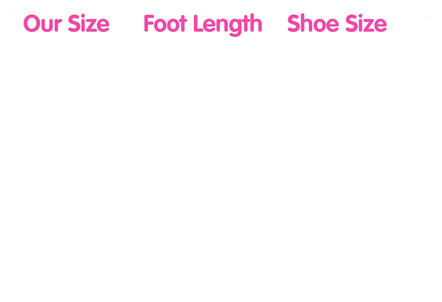 Size guide for Dotty Fish soft sole shoes and slippers.