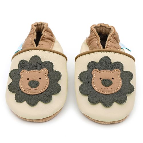 Lion Motif Cream Soft Leather Baby Shoes. Unisex First Shoes