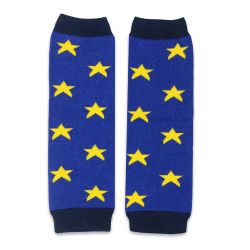 Blue Dotty Fish legwarmers with dark blue cuffs and yellow stars, for infant girls and boys.