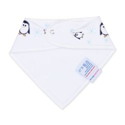 White fleece backing of cotton penguin Dotty Fish bandana bib, for infant girls and boys.