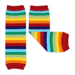 Dotty Fish baby and toddler striped legwarmers in bright rainbow colours.
