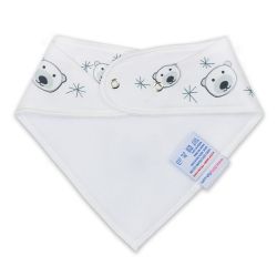 White fleece backing of cotton polar bear Dotty Fish bandana bib, for infant girls and boys.