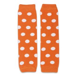Orange Dotty Fish legwarmers with white dots, for infant girls and boys.