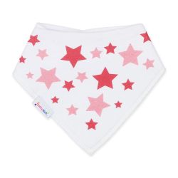 Dotty Fish baby and toddler white cotton bandana bib with pink twinkle stars pattern.