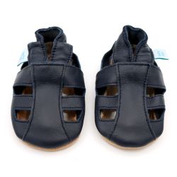 Navy leather Dotty Fish soft sole baby and toddler first walker sandals for boys and girls.