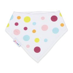 Dotty Fish baby and toddler white cotton bandana bib with multicoloured spots.